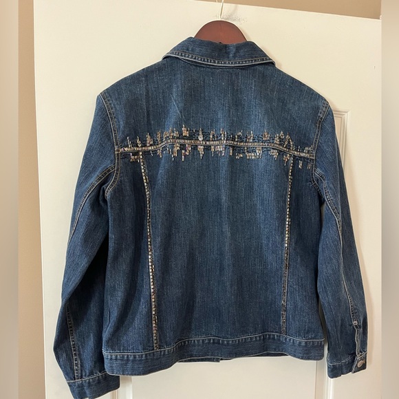 Chico’s Denim Rhinestone Jean Jacket with Pockets Women’s size Large - Picture 6 of 16
